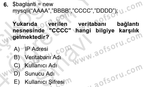 İnternet Tabanlı Programlama Dersi 2023 - 2024 Yılı Yaz Okulu Sınav Soruları 6. Soru