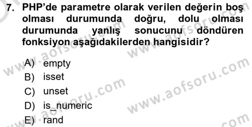 İnternet Tabanlı Programlama Dersi 2023 - 2024 Yılı Yaz Okulu Sınav Soruları 7. Soru