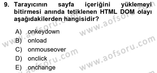 İnternet Tabanlı Programlama Dersi 2023 - 2024 Yılı Yaz Okulu Sınav Soruları 9. Soru