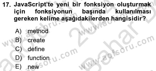 İnternet Tabanlı Programlama Dersi 2024 - 2025 Yılı (Vize) Ara Sınav Soruları 17. Soru