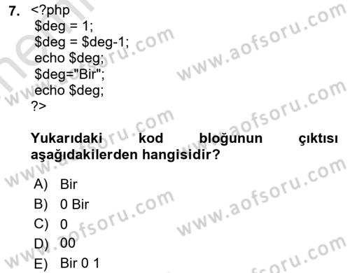 İnternet Tabanlı Programlama Dersi 2024 - 2025 Yılı (Vize) Ara Sınav Soruları 7. Soru