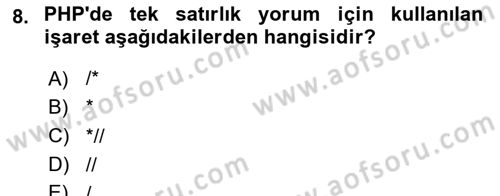 İnternet Tabanlı Programlama Dersi 2024 - 2025 Yılı (Vize) Ara Sınav Soruları 8. Soru