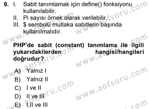 İnternet Tabanlı Programlama Dersi 2024 - 2025 Yılı (Vize) Ara Sınav Soruları 9. Soru