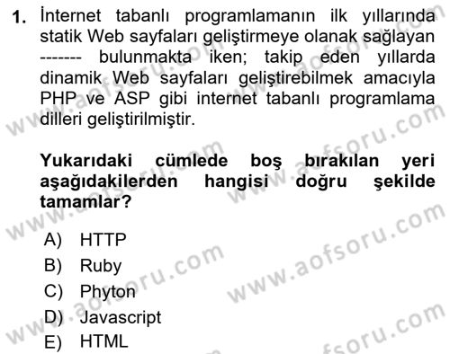 İnternet Tabanlı Programlama Dersi 2024 - 2025 Yılı (Final) Dönem Sonu Sınav Soruları 1. Soru