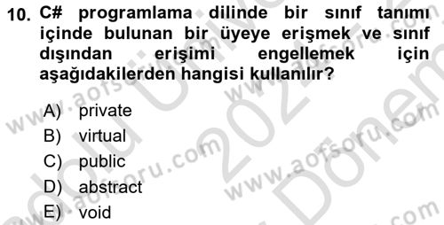 İnternet Tabanlı Programlama Dersi Dönem Sonu Sınavı Deneme Sınav Soruları 10. Soru