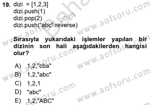 İnternet Tabanlı Programlama Dersi Dönem Sonu Sınavı Deneme Sınav Soruları 19. Soru