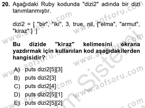 İnternet Tabanlı Programlama Dersi Dönem Sonu Sınavı Deneme Sınav Soruları 20. Soru