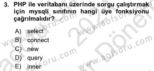 İnternet Tabanlı Programlama Dersi 2024 - 2025 Yılı (Final) Dönem Sonu Sınav Soruları 3. Soru