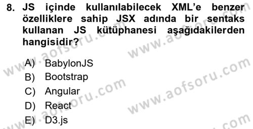 İnternet Tabanlı Programlama Dersi 2024 - 2025 Yılı (Final) Dönem Sonu Sınav Soruları 8. Soru