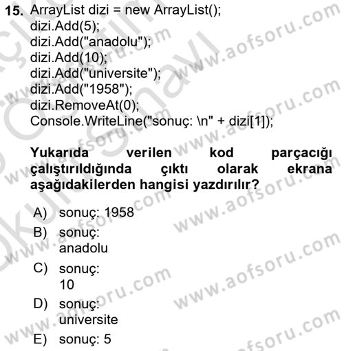 İnternet Tabanlı Programlama Dersi 2024 - 2025 Yılı Yaz Okulu Sınav Soruları 15. Soru