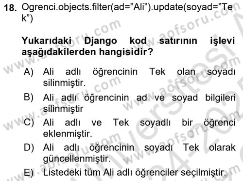 İnternet Tabanlı Programlama Dersi 2024 - 2025 Yılı Yaz Okulu Sınav Soruları 18. Soru