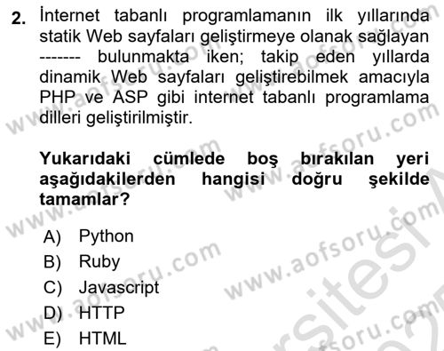 İnternet Tabanlı Programlama Dersi 2024 - 2025 Yılı Yaz Okulu Sınav Soruları 2. Soru