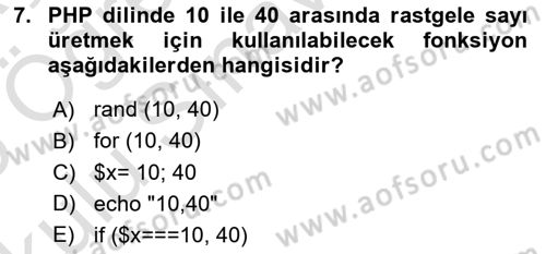 İnternet Tabanlı Programlama Dersi 2024 - 2025 Yılı Yaz Okulu Sınav Soruları 7. Soru