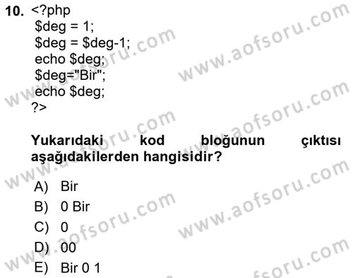 İnternet Tabanlı Programlama Dersi 2025 - 2026 Yılı (Vize) Ara Sınav Soruları 10. Soru