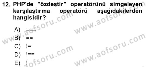 İnternet Tabanlı Programlama Dersi 2025 - 2026 Yılı (Vize) Ara Sınav Soruları 12. Soru