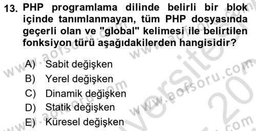 İnternet Tabanlı Programlama Dersi 2025 - 2026 Yılı (Vize) Ara Sınav Soruları 13. Soru