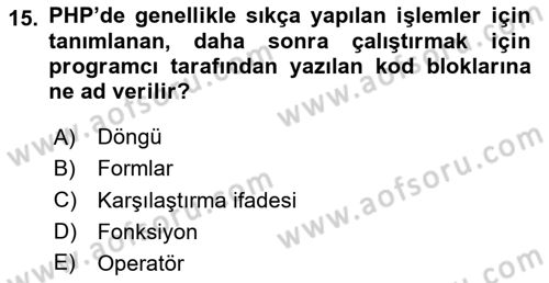 İnternet Tabanlı Programlama Dersi 2025 - 2026 Yılı (Vize) Ara Sınav Soruları 15. Soru