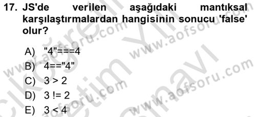 İnternet Tabanlı Programlama Dersi 2025 - 2026 Yılı (Vize) Ara Sınav Soruları 17. Soru