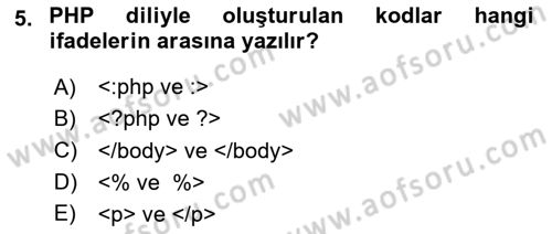 İnternet Tabanlı Programlama Dersi 2025 - 2026 Yılı (Vize) Ara Sınav Soruları 5. Soru