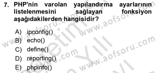 İnternet Tabanlı Programlama Dersi 2025 - 2026 Yılı (Vize) Ara Sınav Soruları 7. Soru