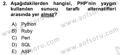 İnternet Tabanlı Programlama Dersi 2025 - 2026 Yılı (Final) Dönem Sonu Sınav Soruları 2. Soru