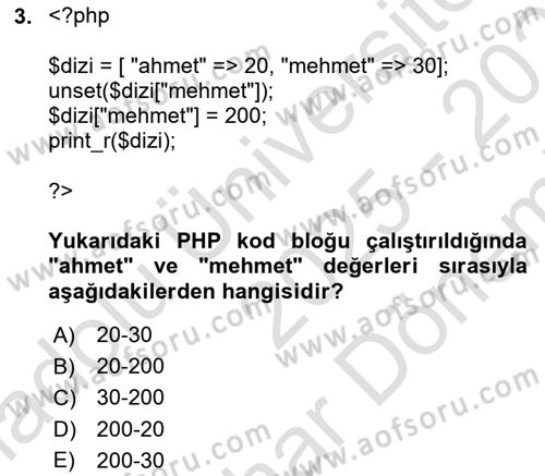İnternet Tabanlı Programlama Dersi 2025 - 2026 Yılı (Final) Dönem Sonu Sınav Soruları 3. Soru