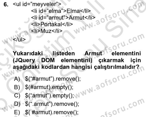 İnternet Tabanlı Programlama Dersi 2025 - 2026 Yılı (Final) Dönem Sonu Sınav Soruları 6. Soru