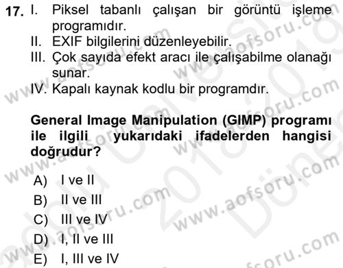 Web Grafik Tasarımı Dersi 2018 - 2019 Yılı (Final) Dönem Sonu Sınav Soruları 17. Soru