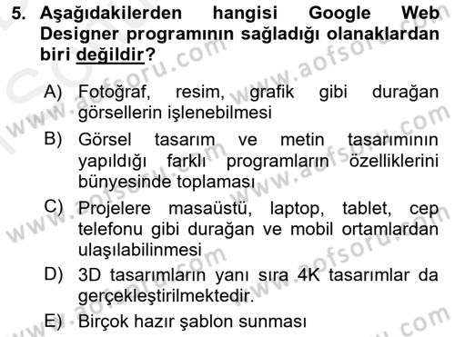 Web Grafik Tasarımı Dersi 2018 - 2019 Yılı (Final) Dönem Sonu Sınav Soruları 5. Soru
