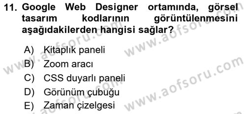 Web Grafik Tasarımı Dersi 2018 - 2019 Yılı Yaz Okulu Sınavı 11. Soru