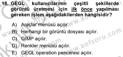 Web Grafik Tasarımı Dersi 2018 - 2019 Yılı Yaz Okulu Sınavı 18. Soru