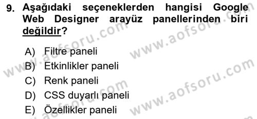 Web Grafik Tasarımı Dersi 2018 - 2019 Yılı Yaz Okulu Sınavı 9. Soru