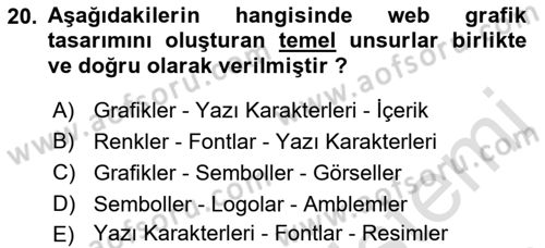Web Grafik Tasarımı Dersi 2022 - 2023 Yılı Yaz Okulu Sınav Soruları 20. Soru