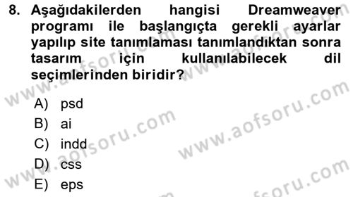 Web Grafik Tasarımı Dersi 2022 - 2023 Yılı Yaz Okulu Sınav Soruları 8. Soru
