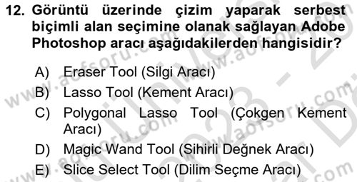 Web Grafik Tasarımı Dersi 2023 - 2024 Yılı (Vize) Ara Sınav Soruları 12. Soru