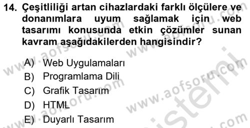 Web Grafik Tasarımı Dersi 2023 - 2024 Yılı Yaz Okulu Sınav Soruları 14. Soru