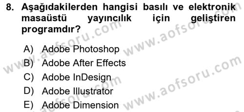 Web Grafik Tasarımı Dersi 2023 - 2024 Yılı Yaz Okulu Sınav Soruları 8. Soru