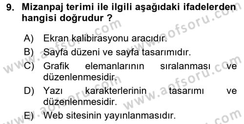 Web Grafik Tasarımı Dersi 2023 - 2024 Yılı Yaz Okulu Sınav Soruları 9. Soru