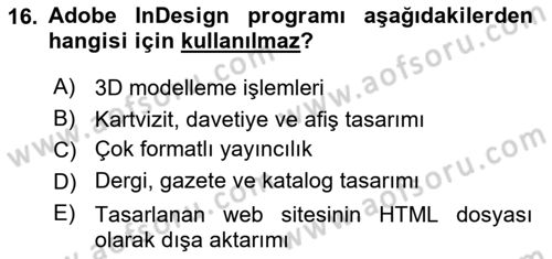 Web Grafik Tasarımı Dersi 2024 - 2025 Yılı (Vize) Ara Sınav Soruları 16. Soru