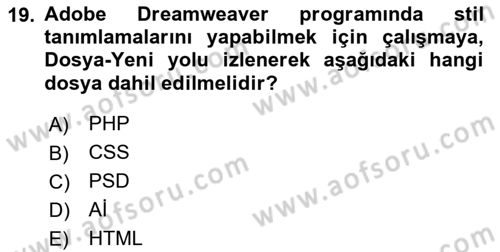 Web Grafik Tasarımı Dersi 2024 - 2025 Yılı (Vize) Ara Sınav Soruları 19. Soru