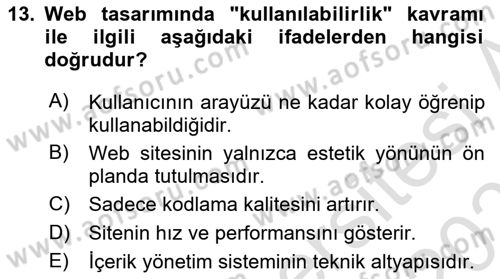 Web Grafik Tasarımı Dersi 2024 - 2025 Yılı (Final) Dönem Sonu Sınav Soruları 13. Soru