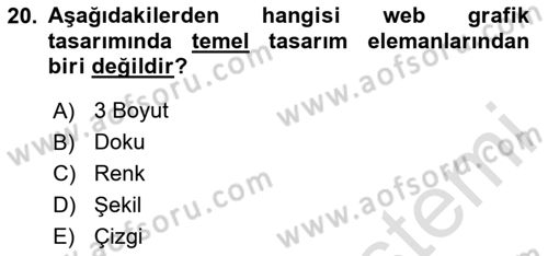 Web Grafik Tasarımı Dersi 2024 - 2025 Yılı Yaz Okulu Sınav Soruları 20. Soru