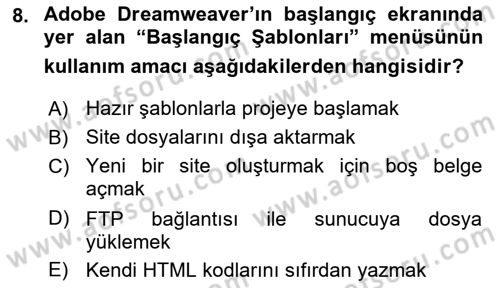 Web Grafik Tasarımı Dersi 2024 - 2025 Yılı Yaz Okulu Sınav Soruları 8. Soru