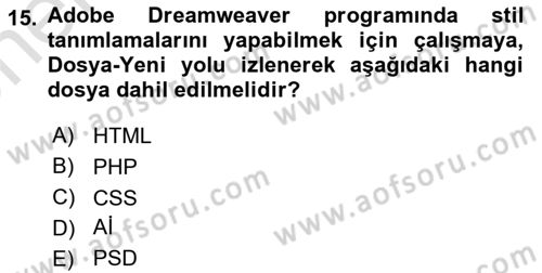 Web Grafik Tasarımı Dersi 2025 - 2026 Yılı (Vize) Ara Sınav Soruları 15. Soru