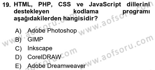 Web Grafik Tasarımı Dersi 2025 - 2026 Yılı (Vize) Ara Sınav Soruları 19. Soru