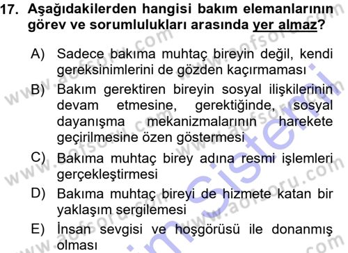 Bakım Elemanı Yetiştirme Ve Geliştirme 1 Dersi Ara Sınavı Deneme Sınav Soruları 17. Soru