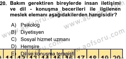 Bakım Elemanı Yetiştirme Ve Geliştirme 1 Dersi Ara Sınavı Deneme Sınav Soruları 20. Soru