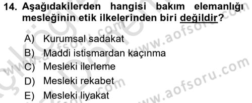 Bakım Elemanı Yetiştirme Ve Geliştirme 1 Dersi 2016 - 2017 Yılı (Vize) Ara Sınavı 14. Soru