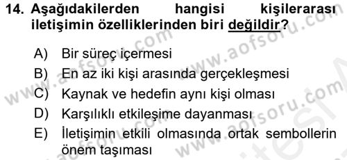 Bakım Elemanı Yetiştirme Ve Geliştirme 1 Dersi 2016 - 2017 Yılı (Final) Dönem Sonu Sınav Soruları 14. Soru