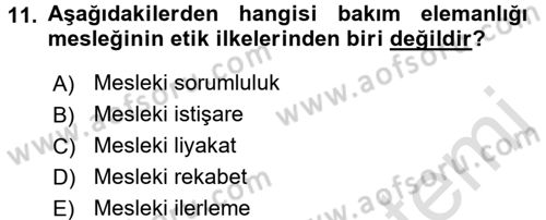 Bakım Elemanı Yetiştirme Ve Geliştirme 1 Dersi Ara Sınavı Deneme Sınav Soruları 11. Soru